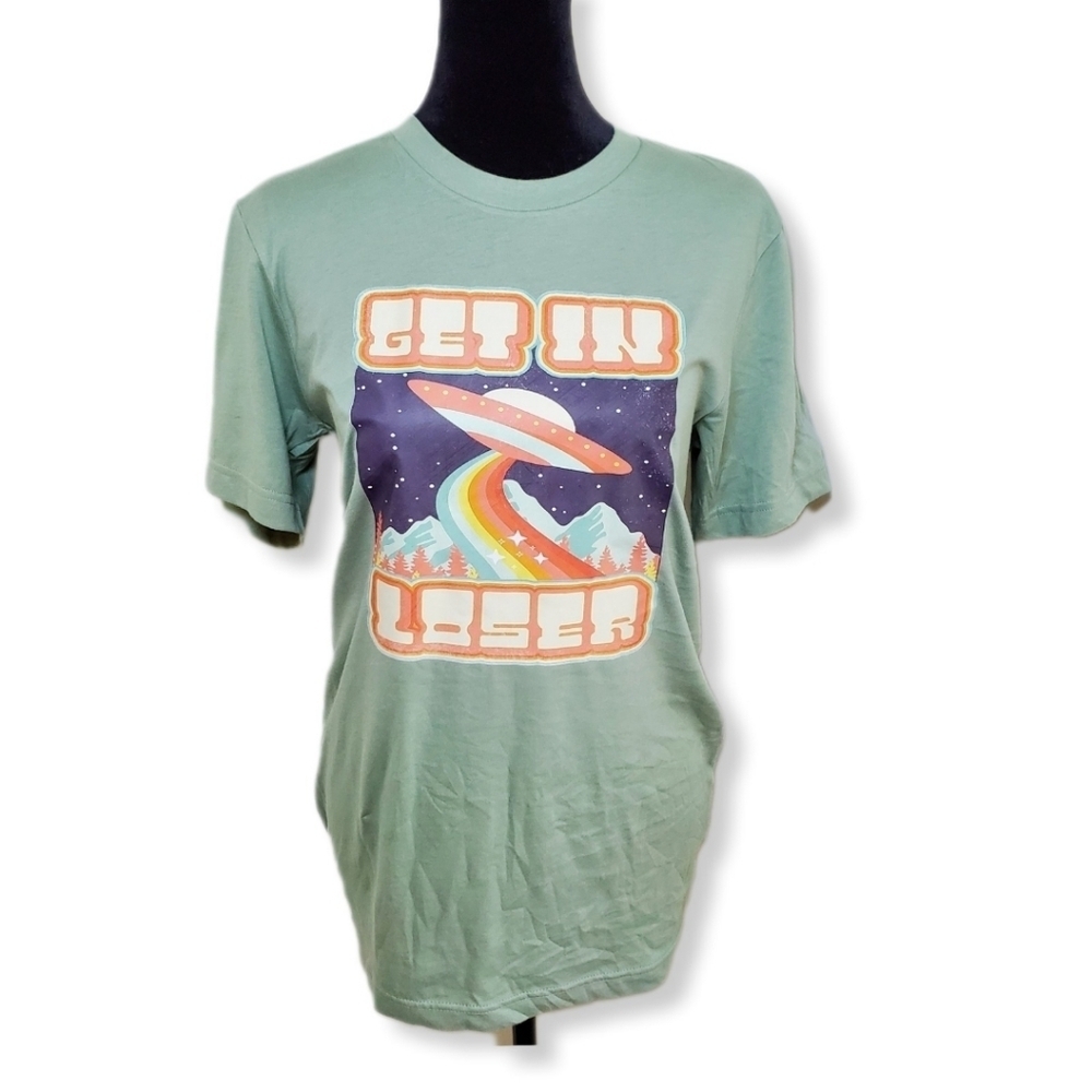 NWOT Retro UFO Sage Green Bella + Canvas Short Sleeve TShirt Sz S
